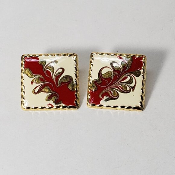 Women's Stunning Gold tone Multi-color Square Stud Earrings - Eye-Catching, RED - Picture 4 of 6